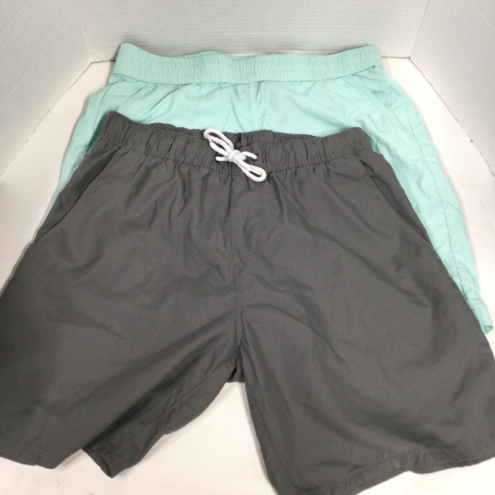 Mens (2)Original Use Mint Green, U.S. Apparel Gray Elastic-Waist Swim Shorts SzS